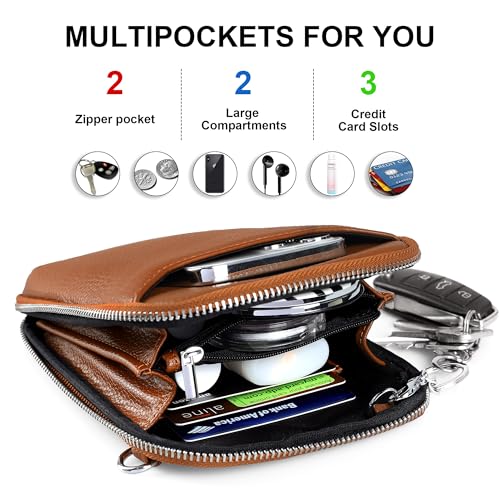 befen Genuine Leather Crossbody Cell Phone Purse for Women, Small Zip Around RFID Blocking Crossbody Wallet Bags - color: Cognac Brown