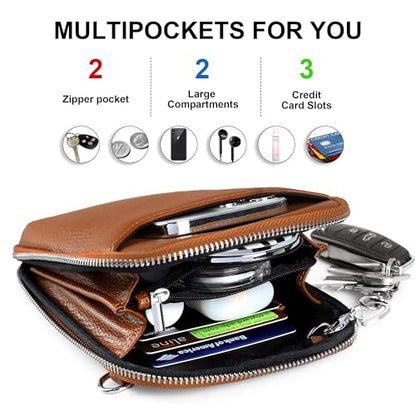 befen Genuine Leather Crossbody Cell Phone Purse for Women, Small Zip Around RFID Blocking Crossbody Wallet Bags - color: Cognac Brown