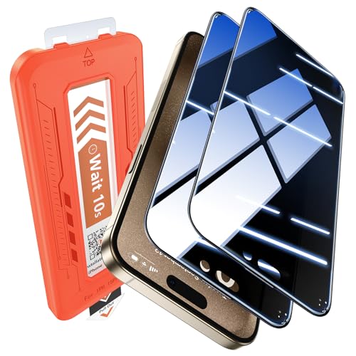 EGV 2 Pack Compatible for iPhone 15 Pro Privacy Screen Protector [6.7 Inch], 9H+ Military Grade Shatterproof Tempered Glass, Dust-Free Alignment Frame, Easy to Install for Beginners, Bubble-Free - size: iPhone 15 Pro