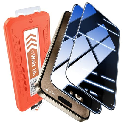 EGV 2 Pack Compatible for iPhone 15 Pro Privacy Screen Protector [6.7 Inch], 9H+ Military Grade Shatterproof Tempered Glass, Dust-Free Alignment Frame, Easy to Install for Beginners, Bubble-Free - size: iPhone 15 Pro
