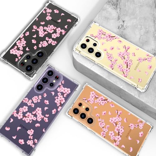Hungo Galaxy S24 Ultra Case Floral Flower Cute Design Pink, Girly for Women Girls Floral Case Compatible with Samsung Galaxy S24 Ultra Cherry Blossom - color: Cherry Blossom