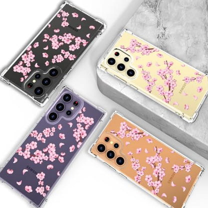Hungo Galaxy S24 Ultra Case Floral Flower Cute Design Pink, Girly for Women Girls Floral Case Compatible with Samsung Galaxy S24 Ultra Cherry Blossom - color: Cherry Blossom