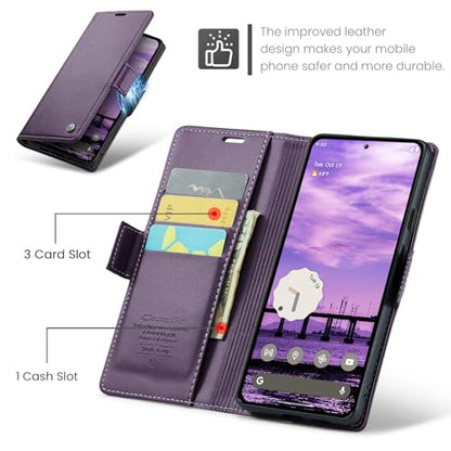 Wallet Case for Google Pixel 10/Google Pixel 10 Pro, Magnetic Flip Case with RFID Blocking Card Holder Kickstand for Women Men, Shockproof Durable Protective Phone Cover (Purple) - color: Purple