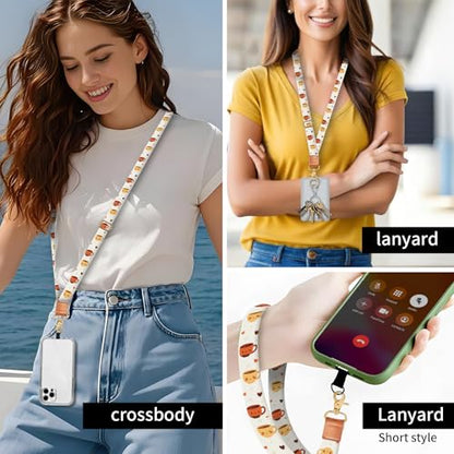 Phone Lanyard Crossbody Wrist Strap, Universal Adjustable Neck Strap for Phone Case Keys ID Badges - color: Cute Coffees