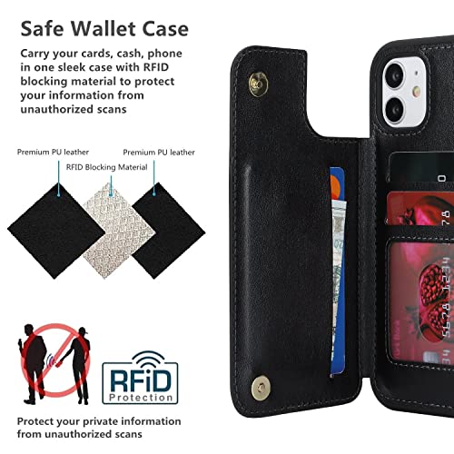 iCoverCase Compatible with iPhone 11 Case with Card Holder, Wallet Phone Case for Women Men RFID Blocking PU Leather Protective Case 6.1 Inch (Black) - color: Black