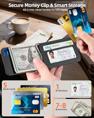 for Magsafe Wallet with Money Clip, 5 Card Holder with Stand | Strongest Magnetic Wallet for iPhone 17/16/15/14/13/12 Series, ID Window, RFID Blocking, Not for 13/12 Mini, Black - color: Black