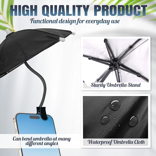Phone Umbrella for Sun, Clip-On Phone Sun Shade, Universal Fit - color: Black