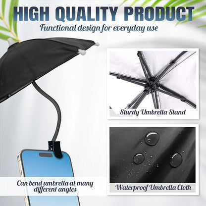Phone Umbrella for Sun, Clip-On Phone Sun Shade, Universal Fit - color: Black