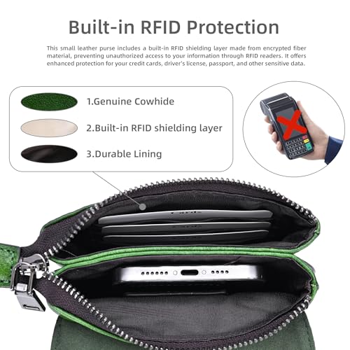 Iswee Rfid Blocking Small Crossbody Bag for Women Travel Classic Style | Genuine Leather,Adjustable Shoulder Strap,Fits 6.9" Phone,Anti-Theft Purse,Perfect for Daily Use and Weekend Travel - color: Green