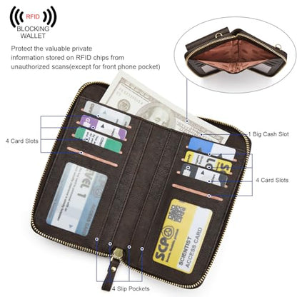 S-ZONE Small Crossbody Bags for Women Phone Purse RFID Blocking Wallet | Card Slots, Vegan Leather, Anti-theft, Multi Pockets, Detachable Adjustable Strap, Travel Eveyday Outing - color: Retro Coffee
