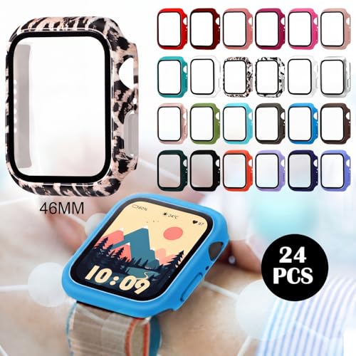 Sieral 24 Pack Watch Case with Tempered Glass Screen Protector Compatible with Iwatch 46mm Series 11/10, Hard PC Full Scratch Resistant Bumper Protective Face Cover Accessories - size: 46mm Compatible with Series 11/10