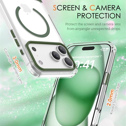 Magnetic Case for iPhone 17, Crystal Clear, [Compatible with Magsafe][Military Grade Drop Protection] Anti-Yellowing Slim Shockproof Transparent Protective Phone Cover, Green - color: Green, size: iPhone 17