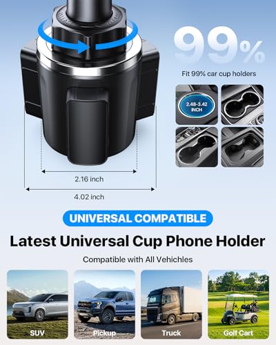 andobil [Upgrade Version Cup Phone Holder for Car Universal Adjustable Long Neck Car Phone Mount Cradle Friendly Compatible with iPhone Samsung Google and All 4.0-7.0 inches Smartphones - color: Jointed Neck-Black