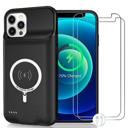 Battery Charging Case for iPhone 12/12 Pro, 10000mAh High Capacity Portable Protective Battery Case Wireless Charging Compatible with iPhone 12/12 Pro (6.1 inch) Extended Battery Charger Cover(Black) - size: iPhone 12/12 Pro