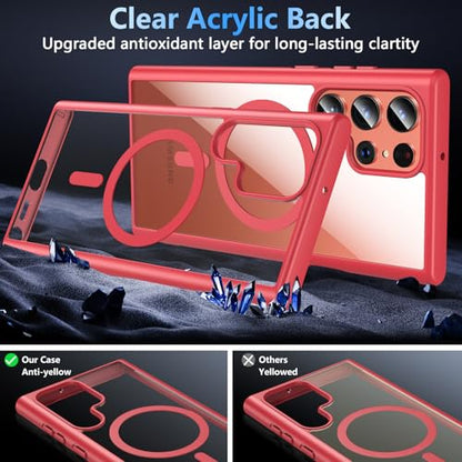 Hensinple for Samsung Galaxy S22 Ultra Case Magnetic, Galaxy S22 Ultra Phone Case [Compatible with Magsafe], Clear Hard Back Slim Shockproof Magnetic Cover Case, Red - color: Red-S22 Ultra, size: Galaxy S22 Ultra 6.8 inch