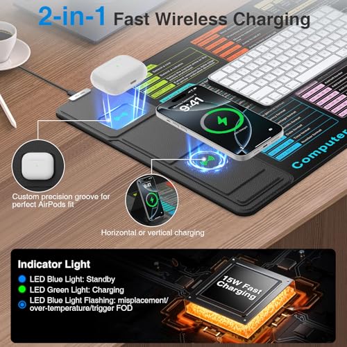 Wireless Charging Mouse Pad with Foldable Phone Holder, 31.5"x15.8" in - color: Black Excel-Phone Holder-31.5"x15.8"
