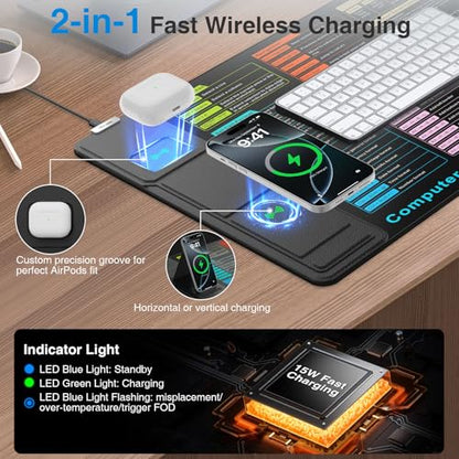 Wireless Charging Mouse Pad with Foldable Phone Holder, 31.5"x15.8" in - color: Black Excel-Phone Holder-31.5"x15.8"