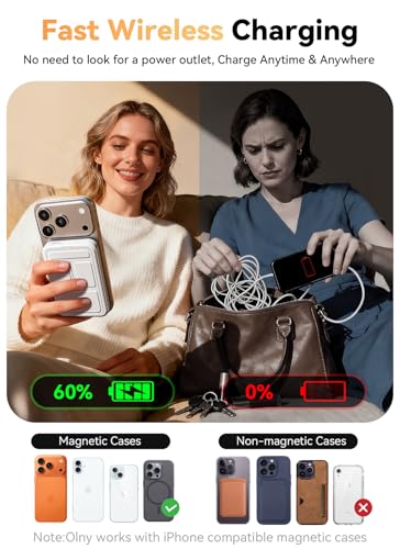 Magnetic Portable Charger, 10000mAh Power Bank with Leather Foldable Stand - color: Ivory White