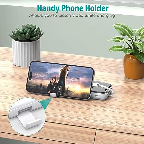 Portable Charger with Built in Cables,10000mAh Slim USB C Power Bank,White - color: White