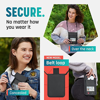 Neck Wallet, Travel Pouch For Passport Holder And Documents, Travel Neck Wallet For Traveling Women - color: Grey