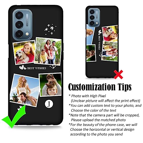 Custom Case for OnePlus Nord N200 5G Photos Collage - Personalize Name Text Date Image Initials Codes N 200 5 G Mobile Tele Smart Phone Cover Protective Durable Slim Soft Silicone Black - color: Black 09 - Heart Star Snow, 4 Photos Text