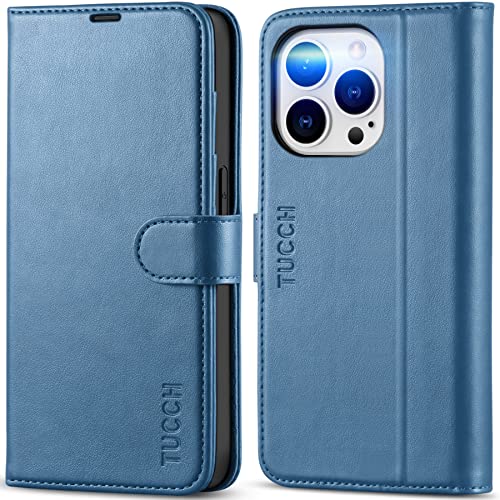 TUCCH Case Wallet for iPhone 14 Pro (6.1"), RFID Blocking Folio, Light Blue | 4 Card Holders, Kickstand, PU Leather, Magnetic Closure, Shockproof TPU Shell, Protective Flip Cover - color: Light Blue