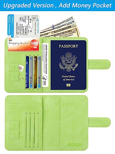 Passport Holder Cover Wallet RFID Blocking, Travel Essentials | Leather Card Case, Travel Accessories for Women Men, Apple green - color: Apple green