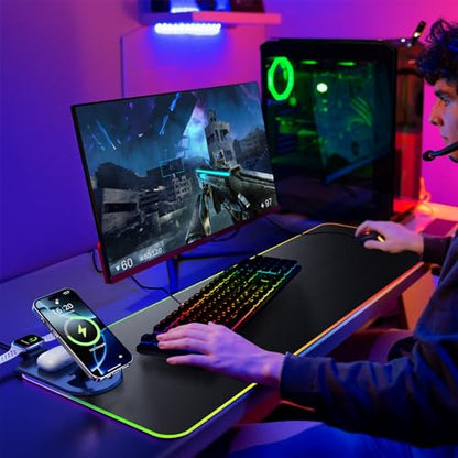 HAUTOCO Wireless Charging Mouse Pad, RGB Large Gaming Desk Mat - color: Black