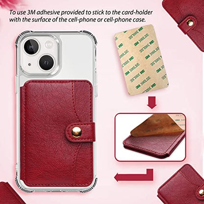 Credit Card Holder,Phone Wallet Stick on with Snap Closure Adhesive - color: Red