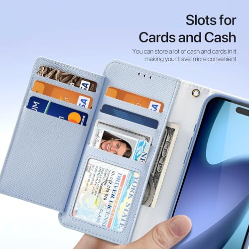 for iPhone Air Wallet Case, Detachable iPhone 17 Air Case Wallet | Compatible with Magsafe, RFID Blocking, Zipper Card Holder, PU Leather Flip Folio Case, Strap Wallet Case - color: Blue, size: iPhone 17 Air