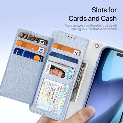 for iPhone Air Wallet Case, Detachable iPhone 17 Air Case Wallet | Compatible with Magsafe, RFID Blocking, Zipper Card Holder, PU Leather Flip Folio Case, Strap Wallet Case - color: Blue, size: iPhone 17 Air