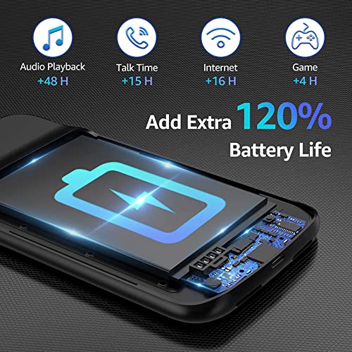 Battery Case for iPhone 13, 7000mAh Ultra-Thin Portable Protective Charging Case Rechargeable Extended Battery Pack Compatible with iPhone 13 (6.1 inch) External Charger Case (Black)