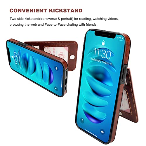 KIHUWEY for iPhone 14 Pro Max Wallet Case Card Holder for MagSafe, Brown | Wireless Charging, RFID, Flip PU Leather, Magnetic Clasp, Kickstand, Heavy Duty Protective Cover - color: Magsafe for Brown