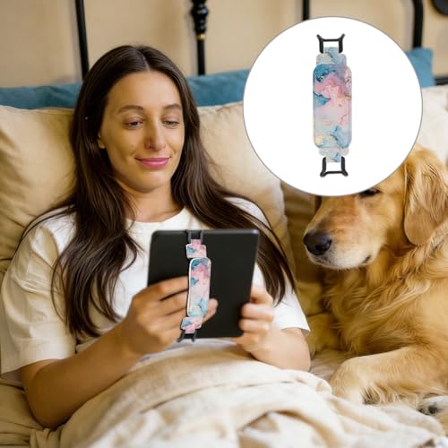 Secure Hand Strap for 6-7.5" Kindle and Tablets, Versatile Lightweight Faux Leather E-Book Grip Holder, Heavy-Duty E-Book Accessories for Reading Lover Gift (Pink Blue Marble) - color: Pink Blue Marble