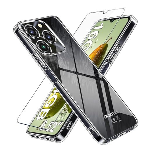 Case for Oukitel C3 Phone Case with Tempered Glass Screen Protector,Silicone Soft Flexible Bumper Shockproof TPU Protective Cover-Clear - color: Clear, size: Oukitel C3