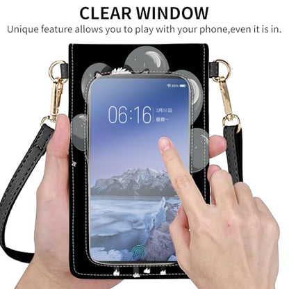 for Women Cell Phone Purse,with Touchscreen Cell Phone Purse,PU Leather Shoulder Bag Waterproof Phone Wallet Case with Clear Touch Screen Window up to 6.7 inch Smartphone, - color: Black and White Alpacas-247