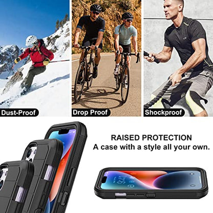 for iPhone 14 Case with 2 Screen Protector,Full Body Shockproof Drop Protection Dust Proof Heavy Duty 3-Layer Rugged Durable Military Grade Cover for Apple iPhone 14 6.1" (Black) - color: Black II