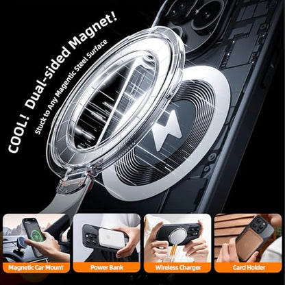 Magnetic Phone Grip with Silicone Strap, 2-in-1 Magnetic Ring Holder Stand, Compatible with Apple iPhone 16/15/14/13/12 Series, Suitable for MagSafe, Video Watching & Office Use (Silver)