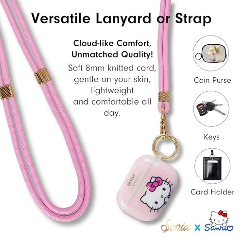 Sonix x Sanrio | Crossbody Phone Strap with Charms | Adjustable, Universal Cell Phone Rope Strap Lanyard | Pink Cord | Hello Kitty Pink Bows - color: Hello Kitty Pink Bows