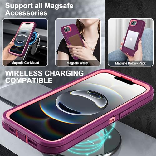 YKHJKLEC for iPhone 16e Case, Compatible with Magsafe, Military Grade 3 in 1 Heavy Duty Shockproof/Drop Proof/Dust Proof Case with 2Pcs Tempered Glass Screen Protector (New-Purple/Pink) - color: New-Purple/Pink