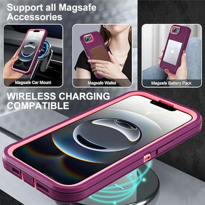 YKHJKLEC for iPhone 16e Case, Compatible with Magsafe, Military Grade 3 in 1 Heavy Duty Shockproof/Drop Proof/Dust Proof Case with 2Pcs Tempered Glass Screen Protector (New-Purple/Pink) - color: New-Purple/Pink