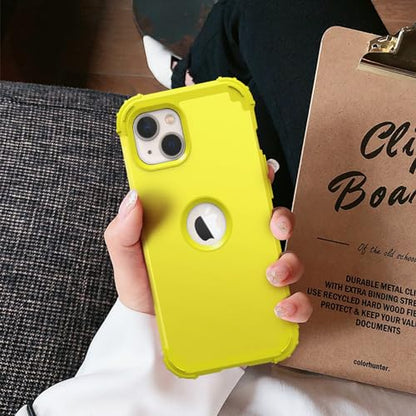 IDweel for iPhone 15 Case with Screen Protector,Luxury 3 in 1 Shockproof Slim Fit Hybrid Heavy Duty Protection Glitter Hard PC Cover Soft Silicone Bumper Full Body Case,Yellow - color: Yellow