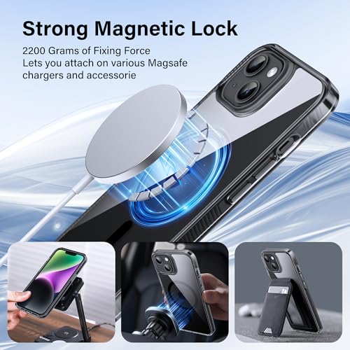Supdeal Magnetic Clear Case for iPhone 13/14, [Compatible with MagSafe] [Non Slip Bumper & Not Yellowing] Military Grade Shockproof Transparent Silicone Phone Cover, 6.1", Black - color: Black, size: iPhone 13/14