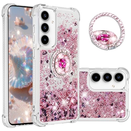 CCSmall for Samsung A37 Clear Case Glitter Ring Stand LSZ Rose Gold | Anti Yellowing TPU Quicksand Cover, Sparkle Liquid Design, Shock Absorbing Edges for Samsung A37 - color: Colorful Rose Gold, size: Samsung A37