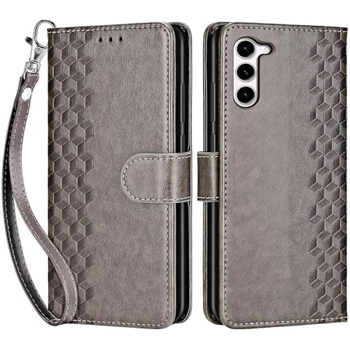 for Samsung Galaxy S23 Wallet case, Gray-Cube | 3 Card Holders, Kickstand, Shockproof TPU Shell, PU Leather, Magnetic Closure, Protective Flip Folio Cover, Women - color: 10