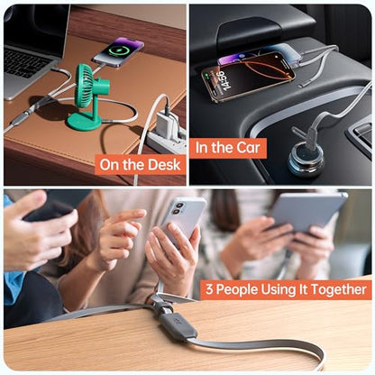 pzoz 100W USB C & USB A Fast Charging Cable, 3-in-1 Multi Charging Cable