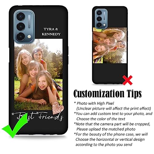 Custom Photo Phone Case for OnePlus Nord N200 5G with Personalized Picture Text Logo Name - Slim Soft Black Silicon Protective N 200 5 G Cover 6.5 Inch Unique Niche Gift for Best Friends - color: Black 06 - Best Friends, 1 Photo Name