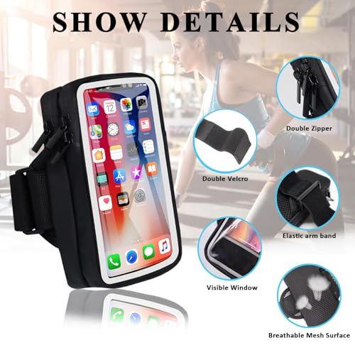 Phone Holder for Running Armband Cell Phone Holder iPhone 17 16 16e 15 14 13 12 11 Pro Max Xs Xr X Plus Mini Galaxy Ultra S26 Note, Sports Arm Bag Bands Fit Exercise Gym Workout Runner Hiking - color: 11-Black with Clear Window