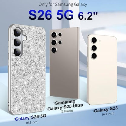 Galaxy S26 Glitter Case for Samsung Galaxy S26 5G Phone Case for Women Girls, Slim Ultra Thin Matte Back Shockproof Full Body Protective Cover for Samsung S26 5G, Crystal Bling Case, 2026 (Silver) - color: Silver