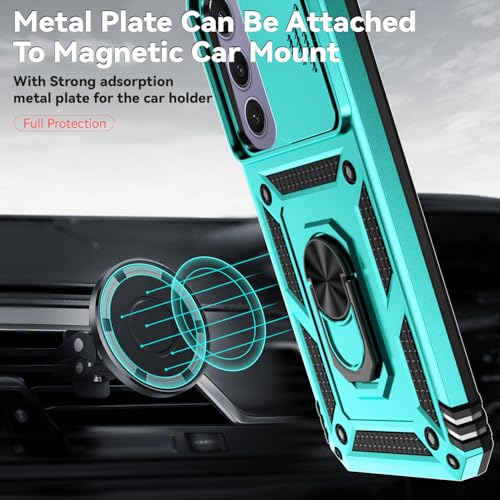 for Samsung Galaxy S24 FE Case with Camera Lens Cover HD Screen Protector, Dual Layer Military-Grade Drop Tested Magnetic Ring Holder Kickstand Protective Phone Case for Galaxy S24 FE (Mint) - color: Mint with camera cover Military-Grade 2nd gen